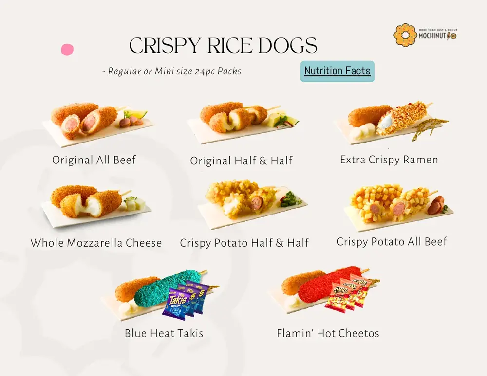Catering menu page: Crispy rice dogs
